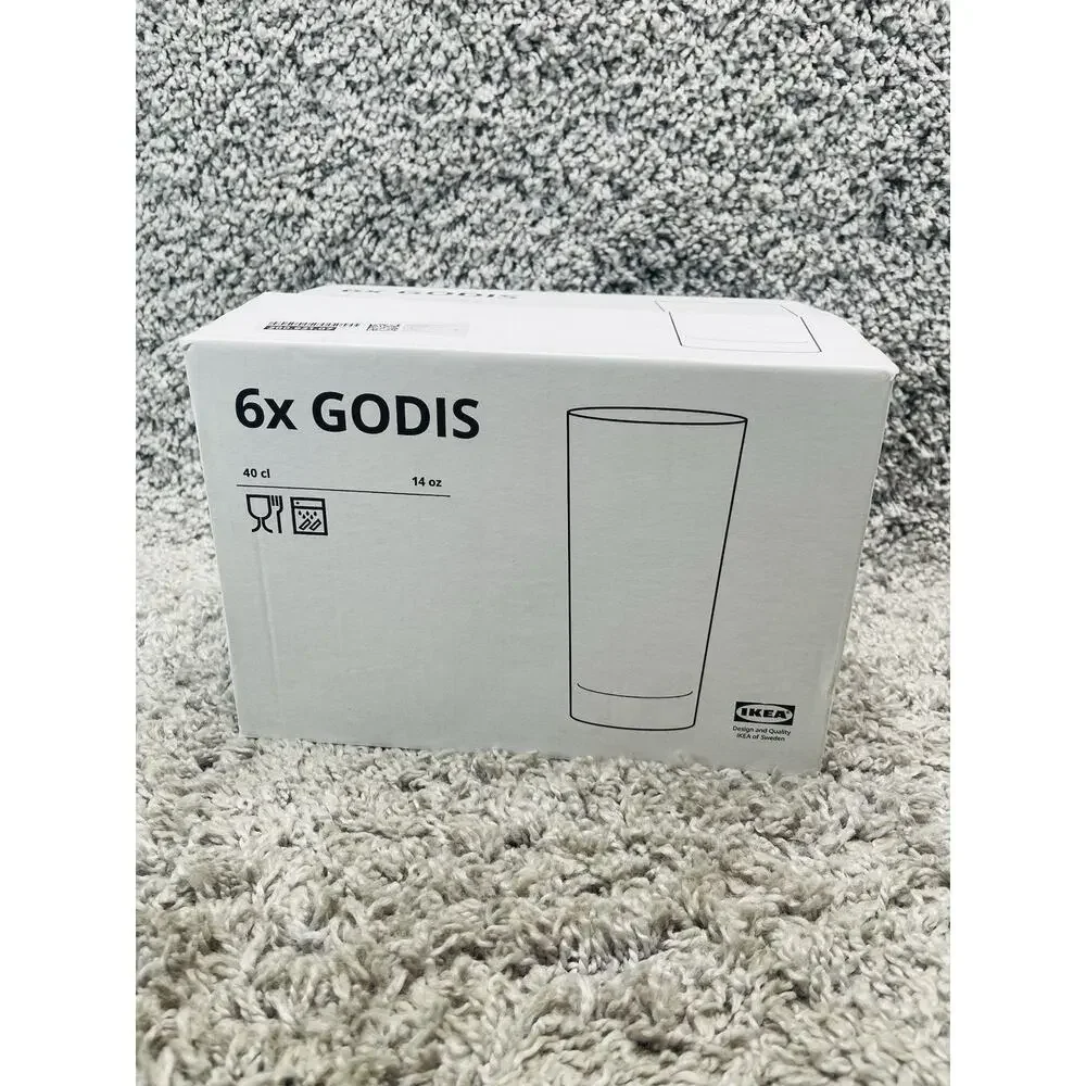 IKEA Godis Set of 6 Clear Drinking Glasses 14oz Tumblers Hiball 6inch #22648 New
